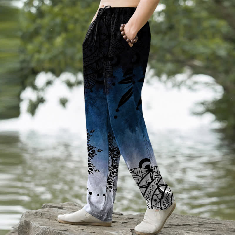 Buddha Stones Herrenhose aus Baumwolle mit Ombré-Mandala-Muster, schmal zulaufend und mit Taschen - image 1