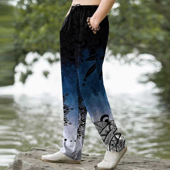 Buddha Stones Herrenhose aus Baumwolle mit Ombré-Mandala-Muster, schmal zulaufend und mit Taschen - image 1