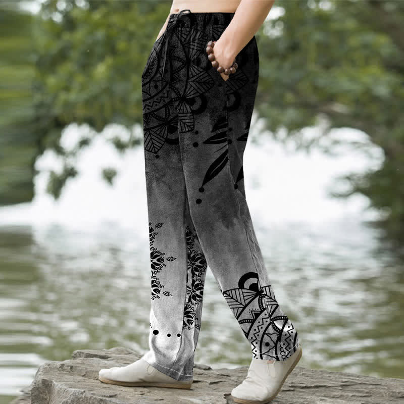 Buddha Stones Herrenhose aus Baumwolle mit Ombré-Mandala-Muster, schmal zulaufend und mit Taschen - image 9