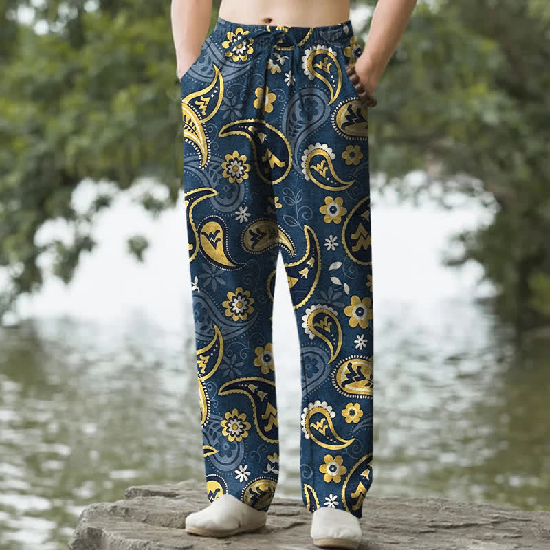 Buddha Stones Herrenhose aus Baumwolle mit Paisley-Blumenmuster, schmal zulaufend und mit Taschen - SteelBlue - US/ UK/AU50, EU60 (5XL) - image 0