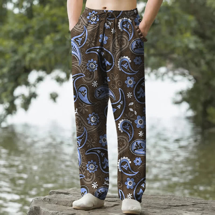 Buddha Stones Herrenhose aus Baumwolle mit Paisley-Blumenmuster, schmal zulaufend und mit Taschen - Sienna - US/ UK/AU50, EU60 (5XL) - image 4