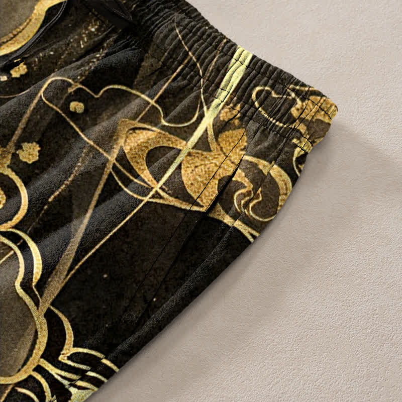 Buddha Stones Herrenhose aus Baumwolle mit Lotus- und Wolkenmuster, schmal zulaufend und mit Taschen - image 3