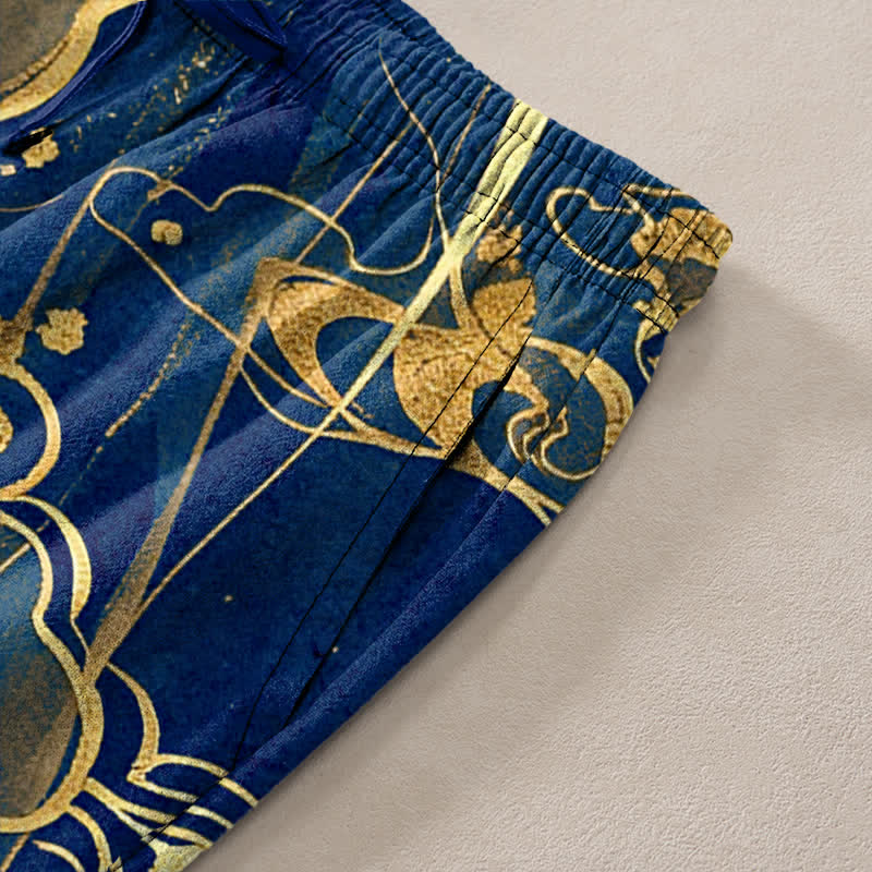 Buddha Stones Herrenhose aus Baumwolle mit Lotus- und Wolkenmuster, schmal zulaufend und mit Taschen - image 7