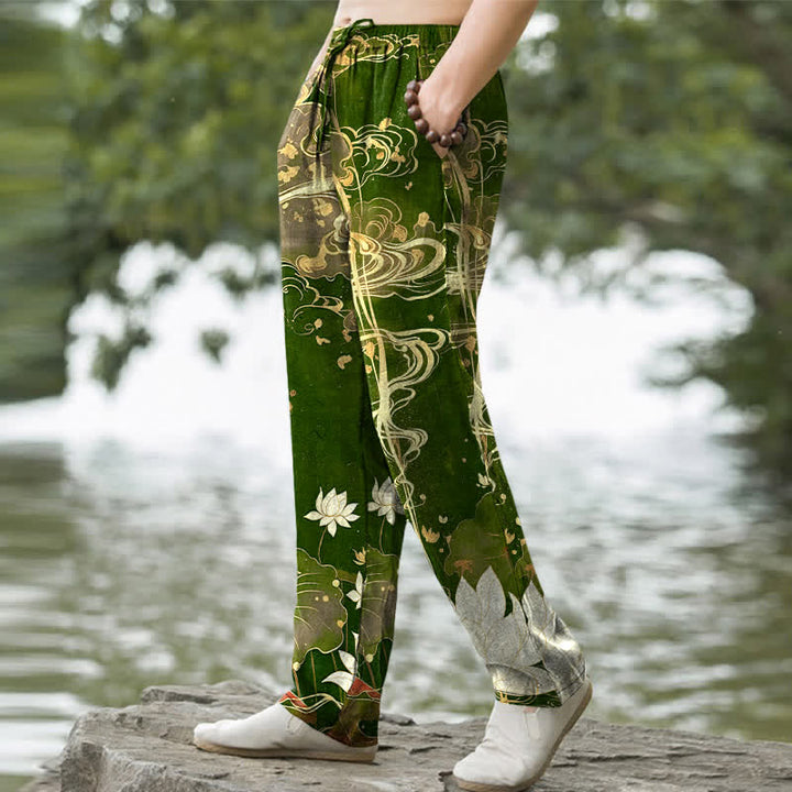 Buddha Stones Herrenhose aus Baumwolle mit Lotus- und Wolkenmuster, schmal zulaufend und mit Taschen - image 9