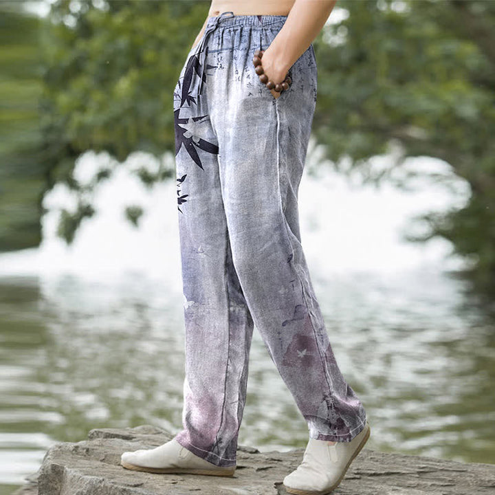 Buddha Stones Herrenhose mit schmal zulaufendem Schnitt und Taschen, bedruckt mit Baumwolltinte und Bambusmuster - image 9