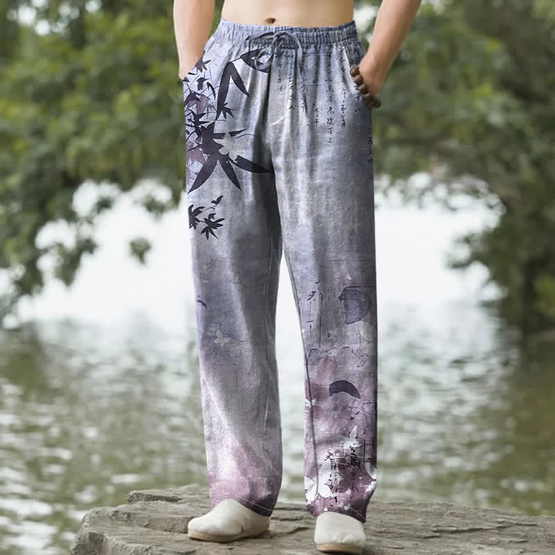 Buddha Stones Herrenhose mit schmal zulaufendem Schnitt und Taschen, bedruckt mit Baumwolltinte und Bambusmuster - Lavendel - US/ UK/AU50, EU60 (5XL) - image 8