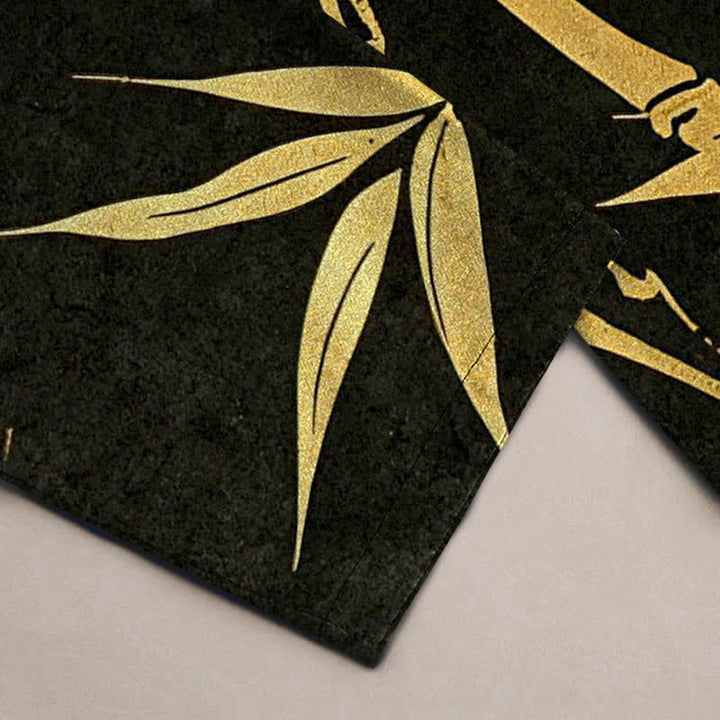 Buddha Stones Herrenhose aus Baumwolle mit goldenem Bambusblattmuster, schmal zulaufendem Schnitt und Taschen - image 2