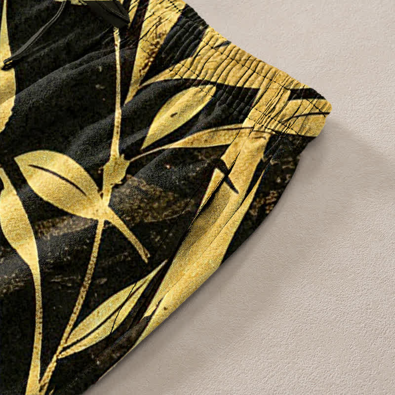 Buddha Stones Herrenhose aus Baumwolle mit goldenem Bambusblattmuster, schmal zulaufendem Schnitt und Taschen - image 3