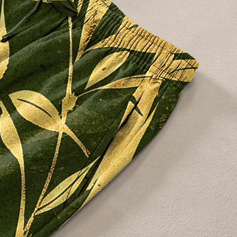 Buddha Stones Herrenhose aus Baumwolle mit goldenem Bambusblattmuster, schmal zulaufendem Schnitt und Taschen - image 7
