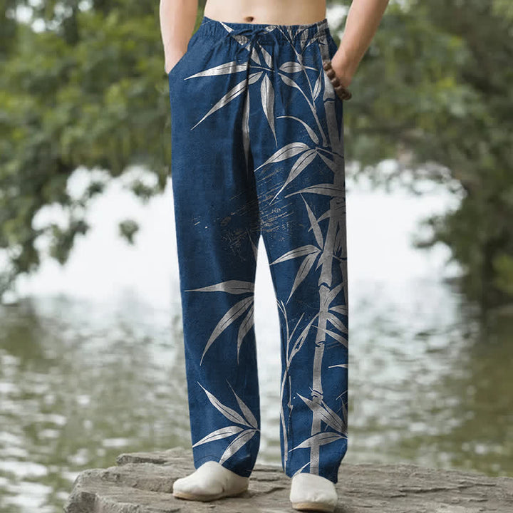 Buddha Stones Herrenhose aus Baumwolle mit goldenem Bambusblattmuster, schmal zulaufendem Schnitt und Taschen - Marine - US/ UK/AU50, EU60 (5XL) - image 8