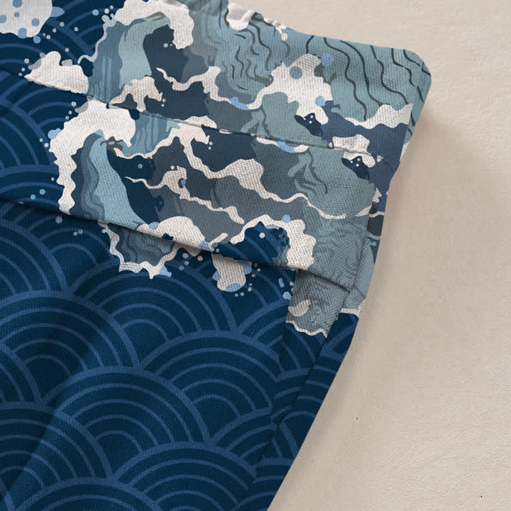 Buddha Stones Damenhose mit weitem Bein, elastischem Bund und Taschen, Baumwoll-Leinen-Mischgewebe mit Koi-Fisch-Wellenmuster und Koi-Fischmotiv - image 2