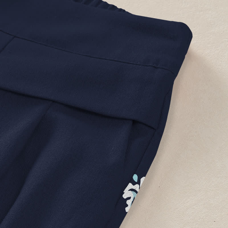 Buddha Stones Damenhose aus Baumwoll-Leinen-Mischgewebe mit floralem Boho-Muster, elastischem Bund, weitem Bein und Taschen - image 2