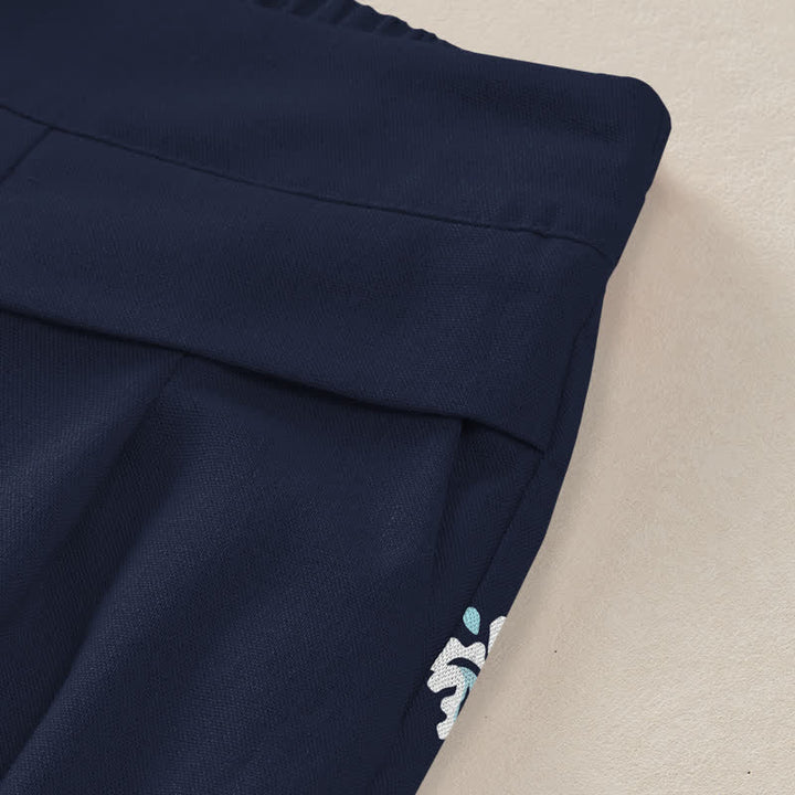Buddha Stones Damenhose aus Baumwoll-Leinen-Mischgewebe mit floralem Boho-Muster, elastischem Bund, weitem Bein und Taschen - image 2