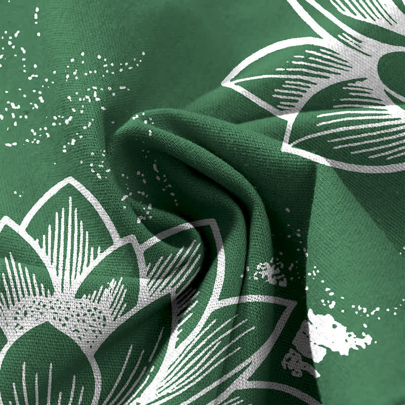 Buddha Stones Baumwoll-Leinen-Hose mit Lotusblumenmuster, elastischem Bund, weitem Bein und Taschen - image 3