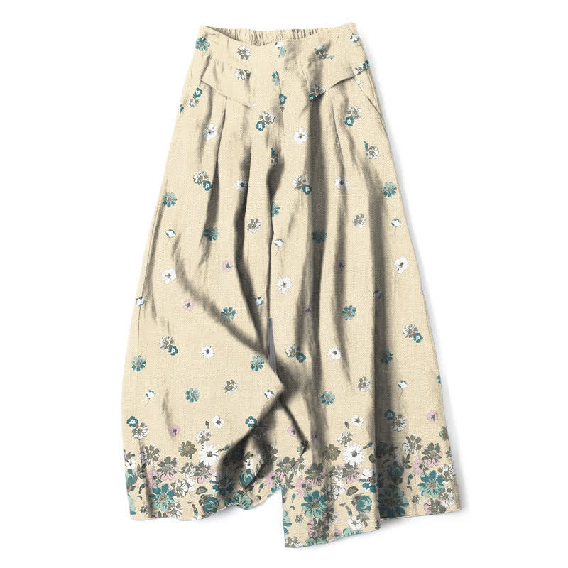 Buddha Stones Baumwoll-Leinen-Hose mit Vintage-Gänseblümchenmuster, elastischem Bund, weitem Bein und Taschen - Beige - US16, UK/AU20, EU48 (3XL) - image 6