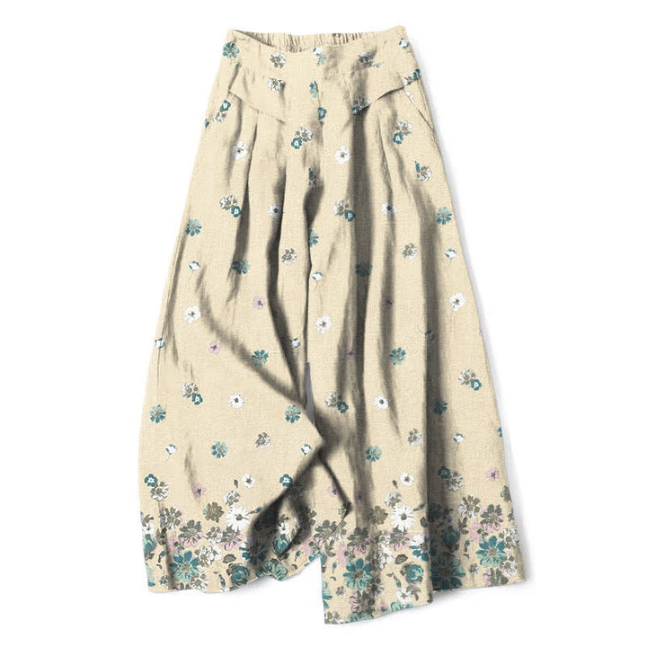 Buddha Stones Baumwoll-Leinen-Hose mit Vintage-Gänseblümchenmuster, elastischem Bund, weitem Bein und Taschen - Beige - US16, UK/AU20, EU48 (3XL) - image 6