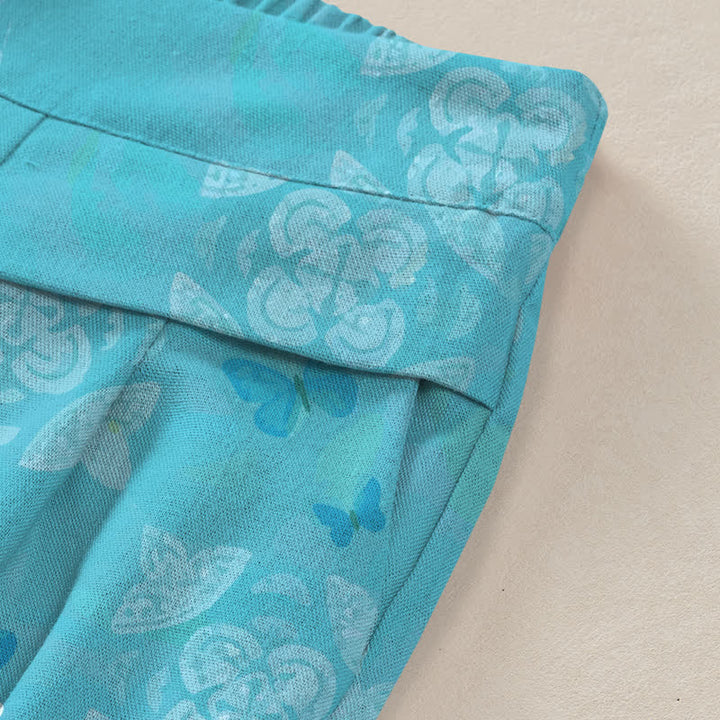 Buddha Stones Damenhose aus Baumwoll-Leinen-Mischgewebe mit floralem und goldenem Schmetterlingsmuster im Boho-Stil, elastischem Bund, weitem Bein und Taschen - image 2