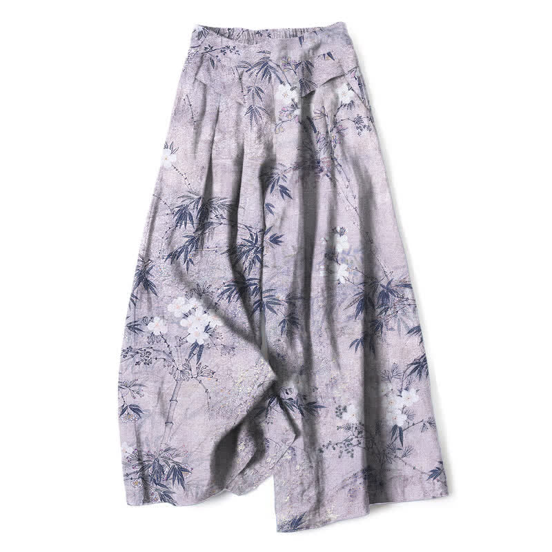 Buddha Stones Damenhose mit weitem Bein, elastischem Bund und Taschen, Baumwoll-Leinen-Mischgewebe mit Bambusblattmuster - Lavendel - US16, UK/AU20, EU48 (3XL) - image 4