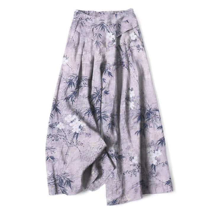 Buddha Stones Damenhose mit weitem Bein, elastischem Bund und Taschen, Baumwoll-Leinen-Mischgewebe mit Bambusblattmuster - Lavendel - US16, UK/AU20, EU48 (3XL) - image 4