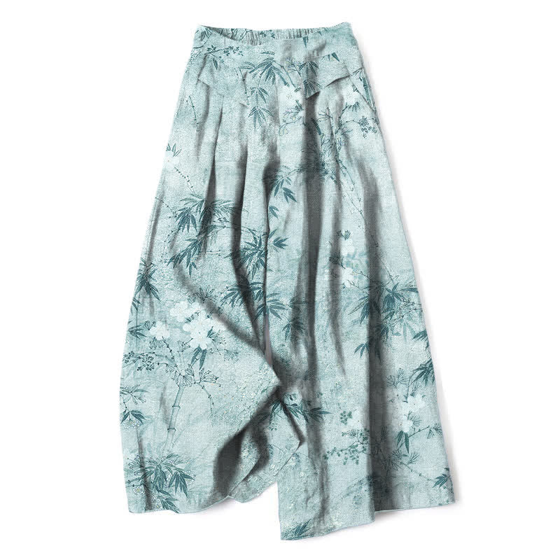 Buddha Stones Damenhose mit weitem Bein, elastischem Bund und Taschen, Baumwoll-Leinen-Mischgewebe mit Bambusblattmuster - Helltürkis - US16, UK/AU20, EU48 (3XL) - image 6