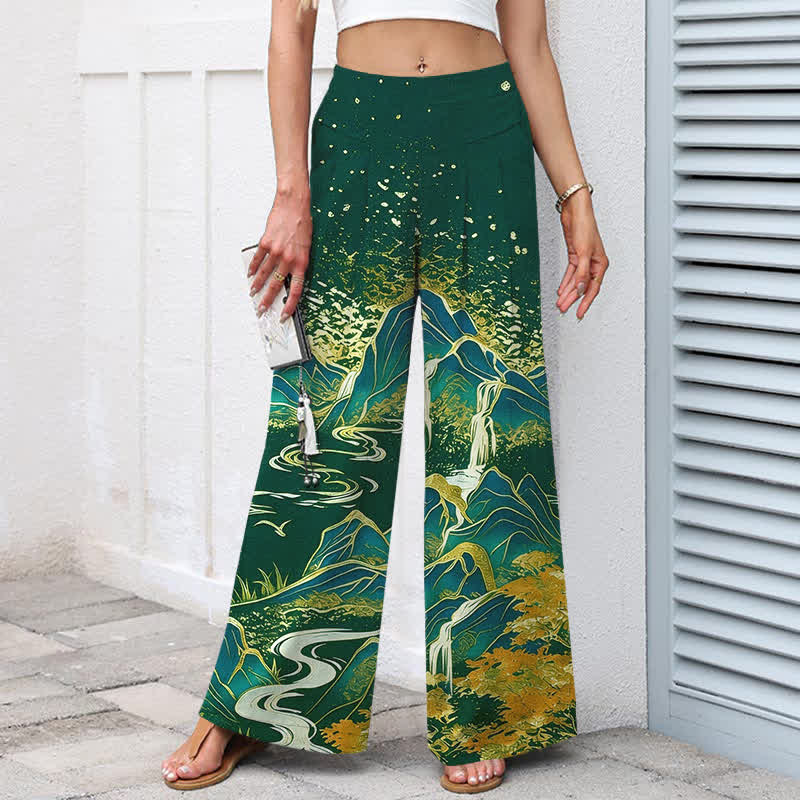 Buddha Stones Damenhose aus Baumwoll-Leinen-Mischgewebe mit orientalischem Landschaftsmuster, elastischem Bund, weitem Bein und Taschen - image 7