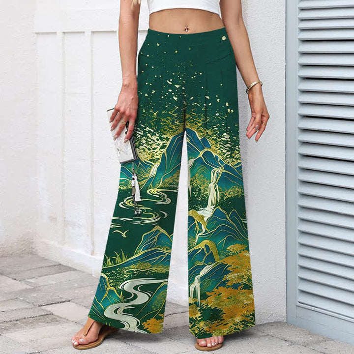 Buddha Stones Damenhose aus Baumwoll-Leinen-Mischgewebe mit orientalischem Landschaftsmuster, elastischem Bund, weitem Bein und Taschen - image 7