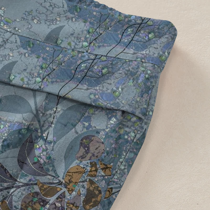 Buddha Stones Baumwoll-Leinen-Hose mit Vintage-Blattmuster, elastischem Bund, weitem Bein und Taschen - image 2
