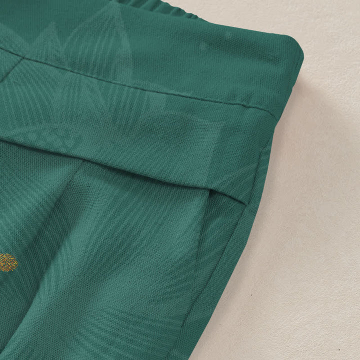 Buddha Stones Baumwoll-Leinen-Hose mit goldenem Lotusmuster, elastischem Bund, weitem Bein und Taschen - image 2