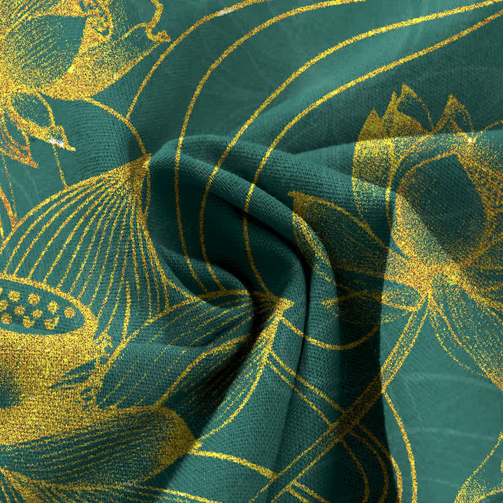 Buddha Stones Baumwoll-Leinen-Hose mit goldenem Lotusmuster, elastischem Bund, weitem Bein und Taschen - image 3