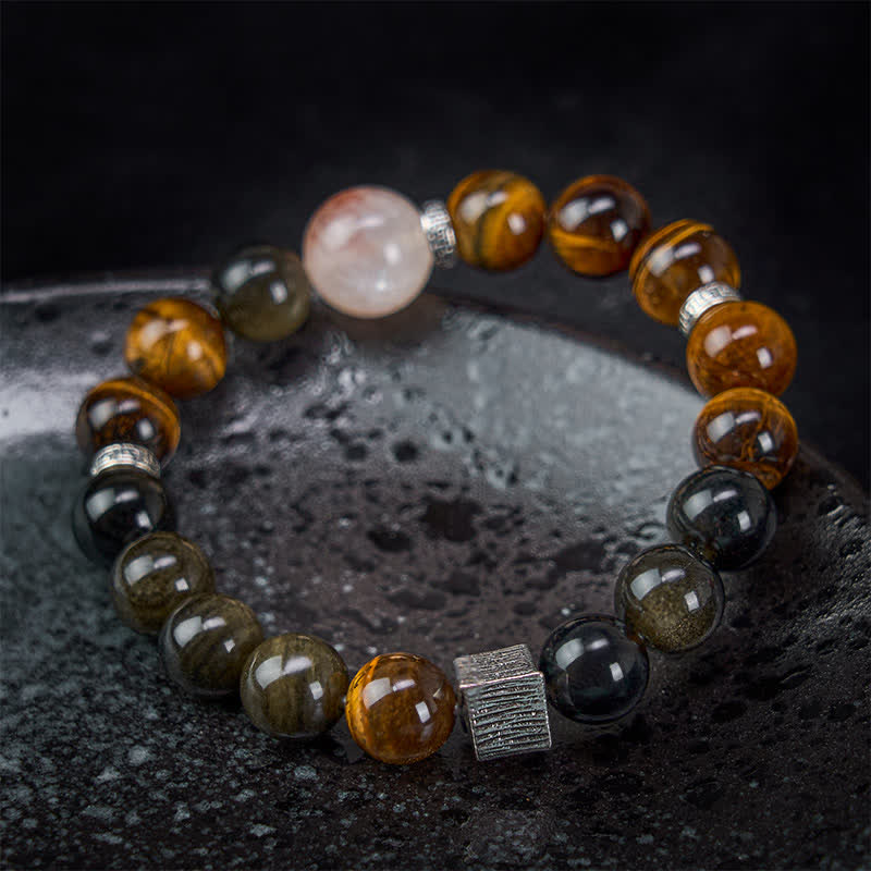 Buddha Stones Tigerauge Goldglanz Obsidian Einschluss Quarzperlen Schutzarmband - image 2