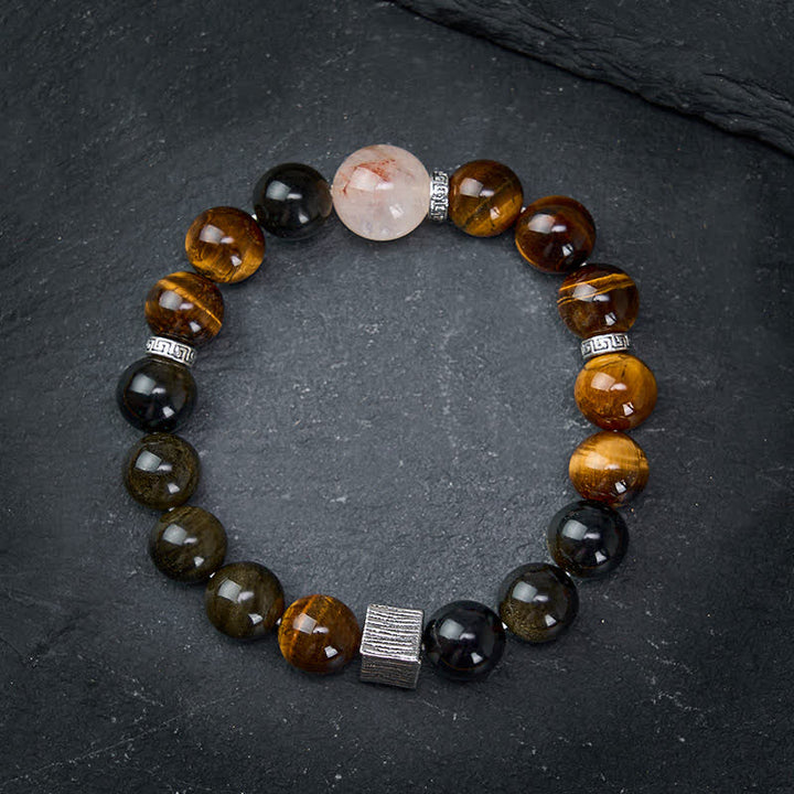 Buddha Stones Tigerauge Goldglanz Obsidian Einschluss Quarzperlen Schutzarmband - image 1