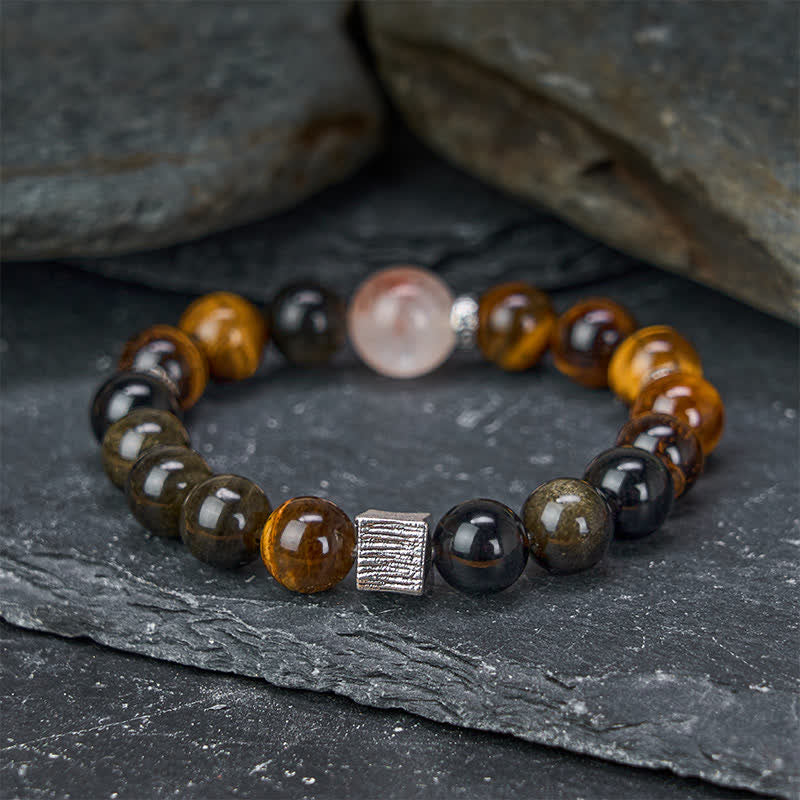 Buddha Stones Tigerauge Goldglanz Obsidian Einschluss Quarzperlen Schutzarmband - Tigerauge-Obsidian mit Goldglanz (Handgelenkumfang: 16–17 cm) - image 0