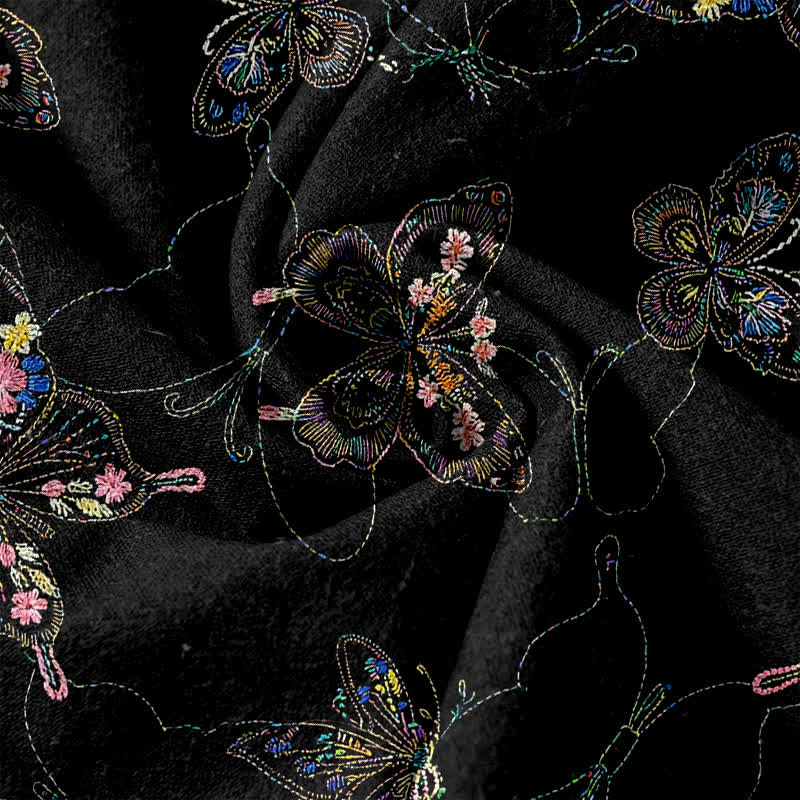 Buddha Stones Damenhose aus reiner Baumwolle mit Vintage-Blumen- und Schmetterlingsmuster, elastischem Bund und Taschen - image 3