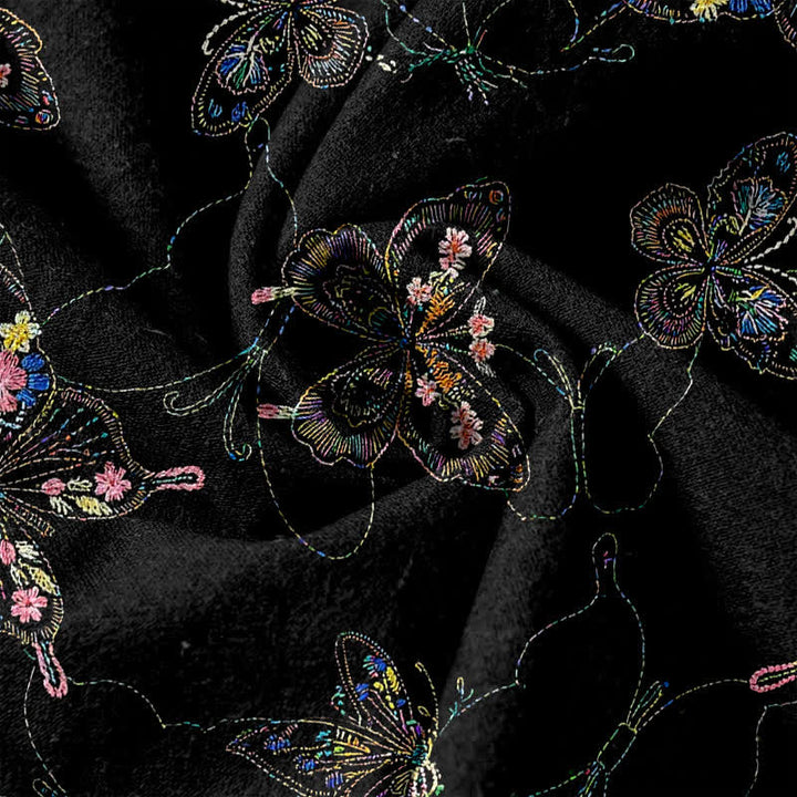 Buddha Stones Damenhose aus reiner Baumwolle mit Vintage-Blumen- und Schmetterlingsmuster, elastischem Bund und Taschen - image 3