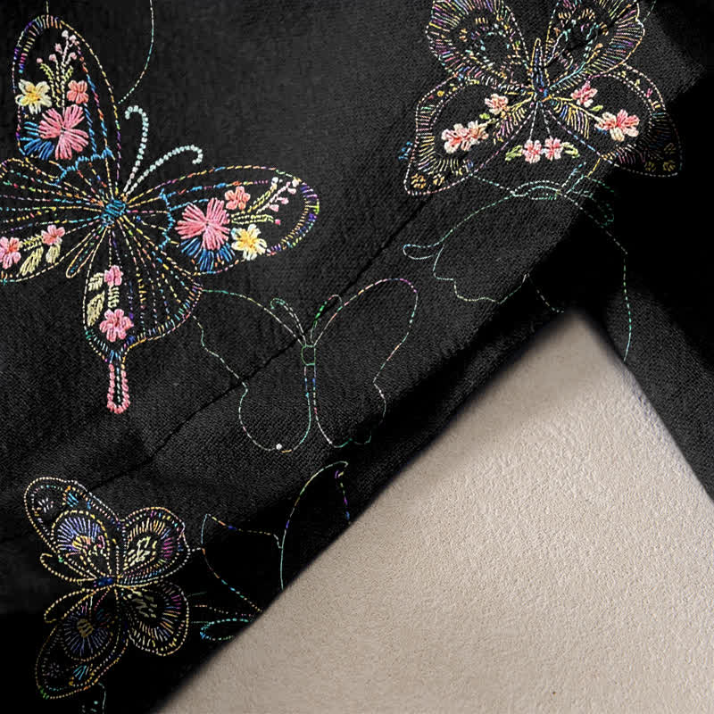 Buddha Stones Damenhose aus reiner Baumwolle mit Vintage-Blumen- und Schmetterlingsmuster, elastischem Bund und Taschen - image 2