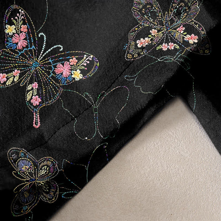 Buddha Stones Damenhose aus reiner Baumwolle mit Vintage-Blumen- und Schmetterlingsmuster, elastischem Bund und Taschen - image 2