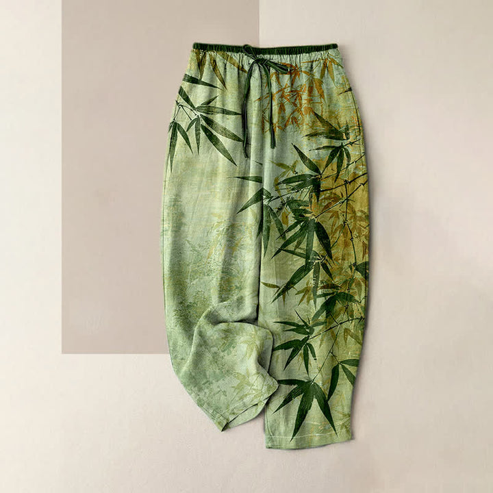 Buddha Stones Damenhose aus reiner Baumwolle mit Bambusmuster, elastischem Bund und Taschen - Hellgrün - US16, UK/AU20, EU48 (3XL) - image 0