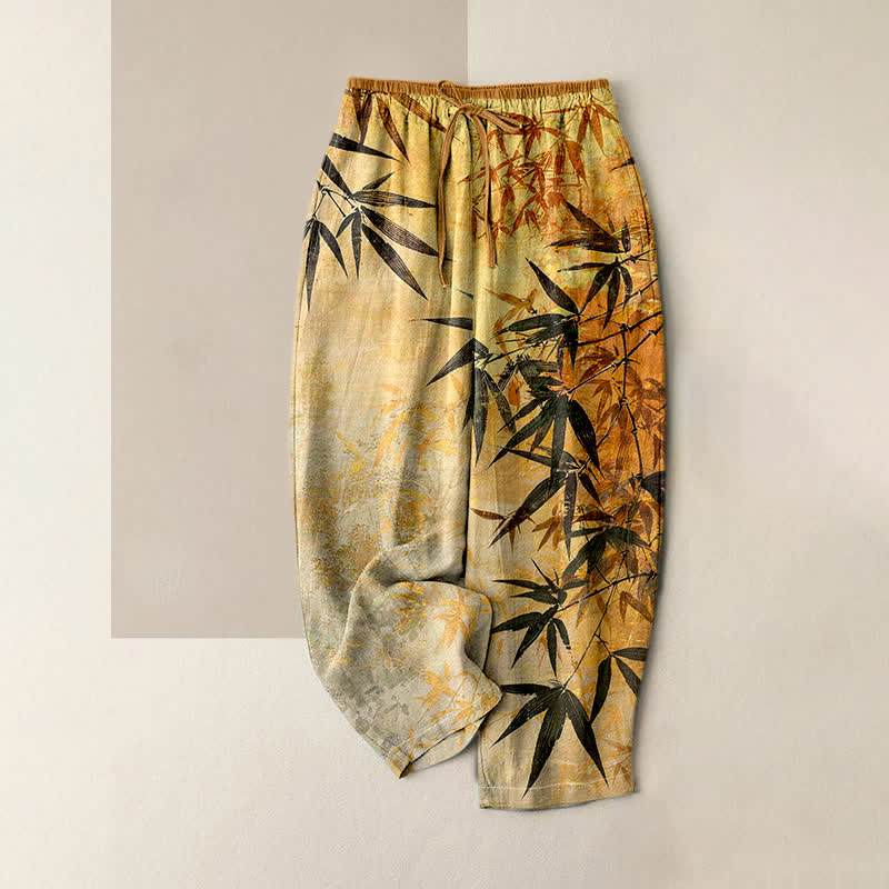 Buddha Stones Damenhose aus reiner Baumwolle mit Bambusmuster, elastischem Bund und Taschen - Gold - US16, UK/AU20, EU48 (3XL) - image 3