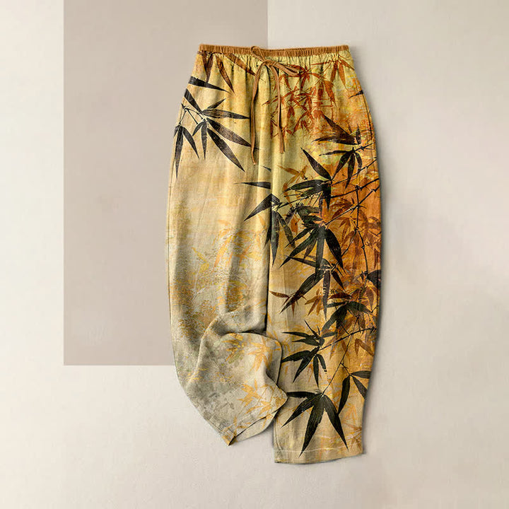 Buddha Stones Damenhose aus reiner Baumwolle mit Bambusmuster, elastischem Bund und Taschen - Gold - US16, UK/AU20, EU48 (3XL) - image 3