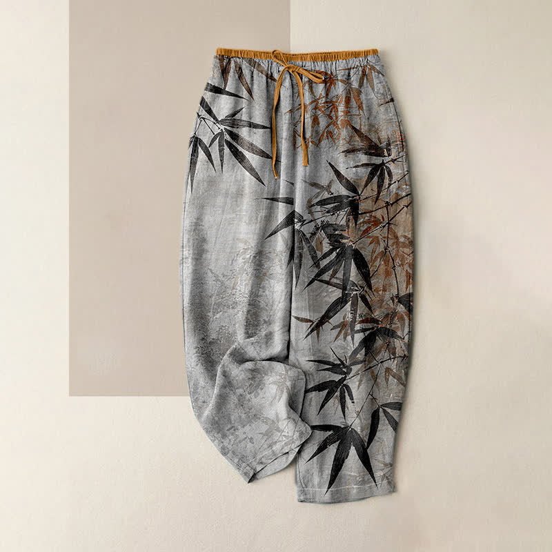 Buddha Stones Damenhose aus reiner Baumwolle mit Bambusmuster, elastischem Bund und Taschen - Hellgrau - US16, UK/AU20, EU48 (3XL) - image 4