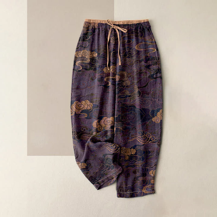 Buddha Stones Damenhose aus reiner Baumwolle mit orientalischem Wolkenmuster, elastischem Bund und Taschen - Lila - US16, UK/AU20, EU48 (3XL) - image 4