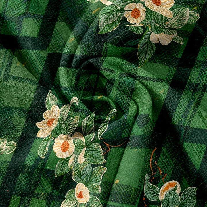 Buddha Stones Damenhose aus reiner Baumwolle mit Vintage-Blumen- und Karomuster, elastischem Bund und Taschen - image 3