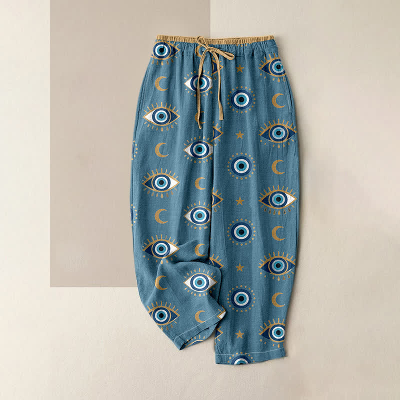 Buddha Stones Damenhose aus reiner Baumwolle mit mystischem Nazar-Muster, elastischem Bund und Taschen - Kadettenblau - US16, UK/AU20, EU48 (3XL) - image 0