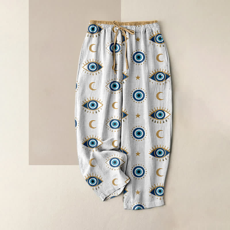 Buddha Stones Damenhose aus reiner Baumwolle mit mystischem Nazar-Muster, elastischem Bund und Taschen - Weiß - US16, UK/AU20, EU48 (3XL) - image 3