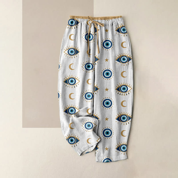 Buddha Stones Damenhose aus reiner Baumwolle mit mystischem Nazar-Muster, elastischem Bund und Taschen - Weiß - US16, UK/AU20, EU48 (3XL) - image 3