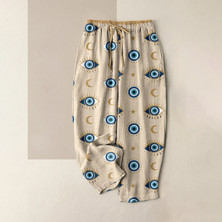 Buddha Stones Damenhose aus reiner Baumwolle mit mystischem Nazar-Muster, elastischem Bund und Taschen - Beige - US16, UK/AU20, EU48 (3XL) - image 4