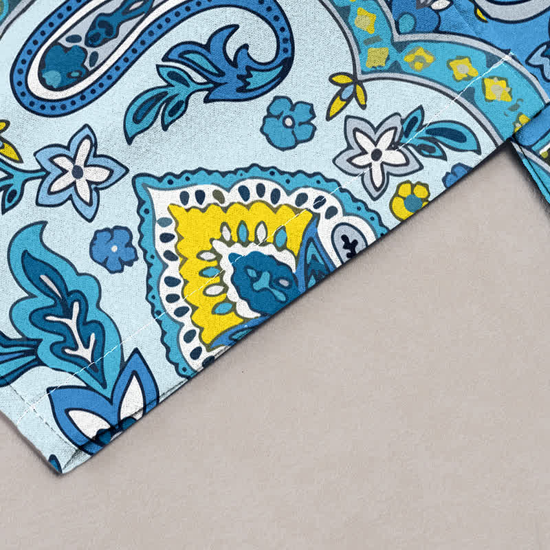 Buddha Stones Damenhose aus reiner Baumwolle mit böhmischem Paisley-Blumenmuster, elastischem Bund und Taschen - image 1