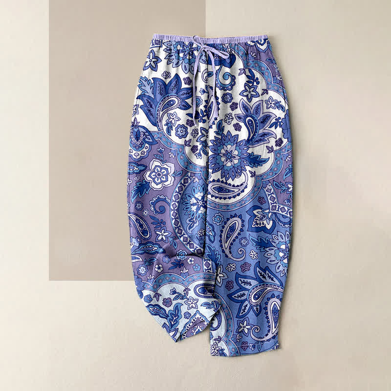 Buddha Stones Damenhose aus reiner Baumwolle mit böhmischem Paisley-Blumenmuster, elastischem Bund und Taschen - Mittelviolett - US16, UK/AU20, EU48 (3XL) - image 3