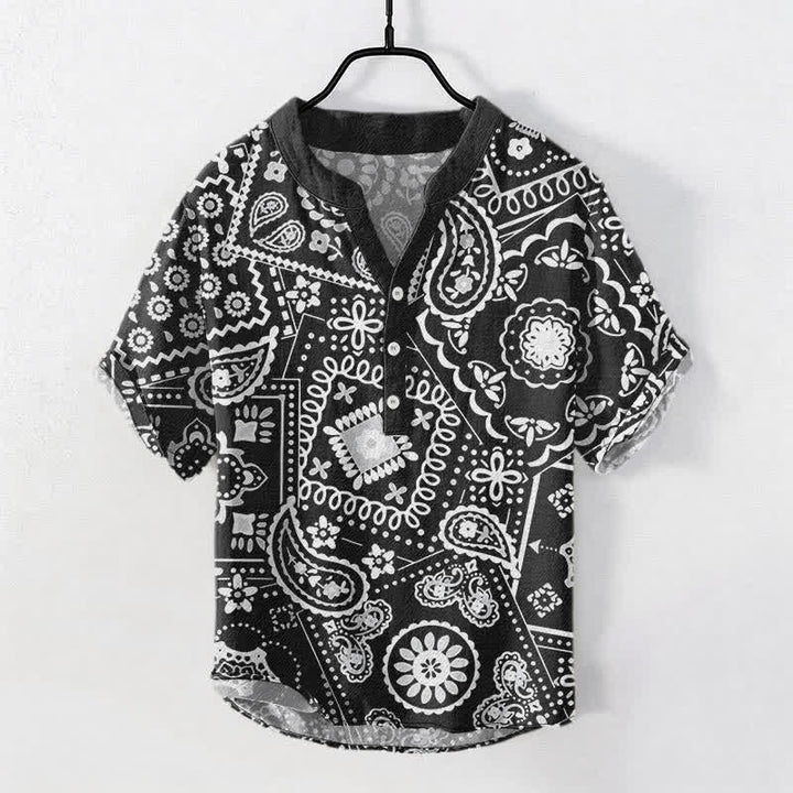 Buddha Stones Klassisches weißes Herrenhemd aus Baumwolle mit Paisley-Muster, kurzärmelig und halb geknöpft - Schwarz - US/ UK/AU50, EU60 (5XL) - image 0