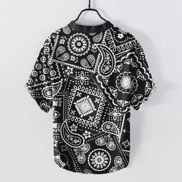 Buddha Stones Klassisches weißes Herrenhemd aus Baumwolle mit Paisley-Muster, kurzärmelig und halb geknöpft - image 1
